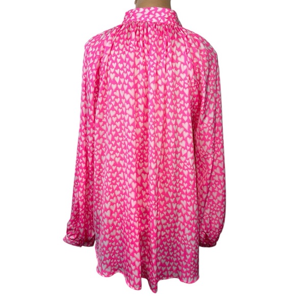 💕Crown & Ivy Pink Hearts Print Boho Tassel V-Neck Blouse Large EUC Lightweight🩷 - Picture 4 of 12